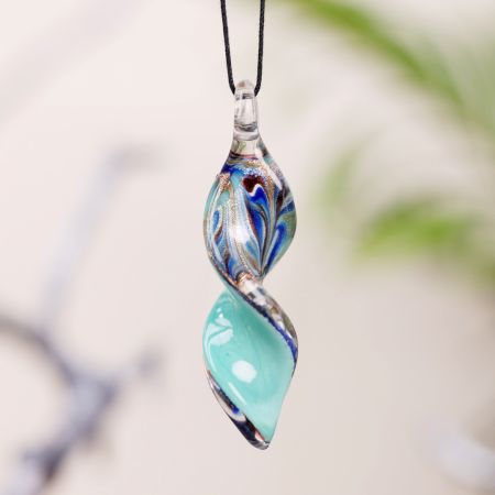 Twist Leaf Multicolor Lampwork Glass Pendant for Necklace - 1 Piece